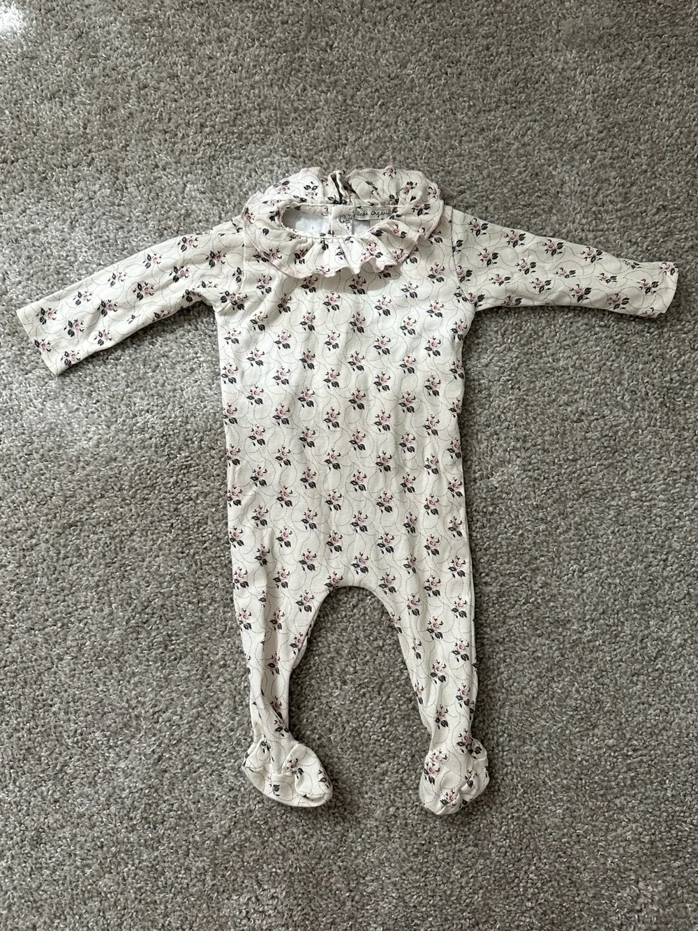 Cream Floral Ruffle Collar Footed One-Piece